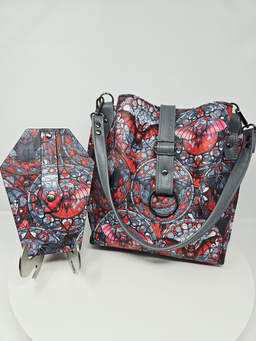 New Handmade Stained Glass Bat Handbag & Coffin Wallet Set Shoulder Bag